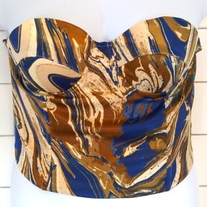 Strapless Love By Design Bustier, Blue & Tan Marble, Stretchy, Underwire, Zipper
